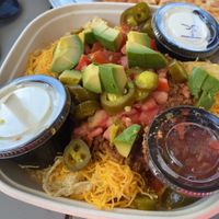 Traditional Taco Salad and Cheese Pizza at Tiger Lily Cafe in Chesterton