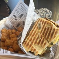 Garden veggie panini and tater tots  at Tiger Lily Cafe in Chesterton