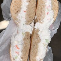 Whole wheat flagel with vegan veggie cream cheese  at Bagel Club in Bayside