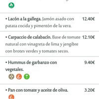 Menu with two vegan options at Aromas in Mallorca