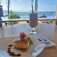 pink latte + passion fruit cheesecake 😋 at Grow in Puerto Viejo De Talamanca