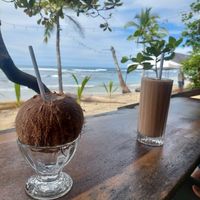 Fresh cold coconut 1500 colon and mucuna smoothie 3000 colon at Grow in Puerto Viejo De Talamanca
