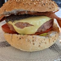 "Beef" burger with truffles, cheese and bacon. My god. at La Golosa Vegan Vurger in Barcelona