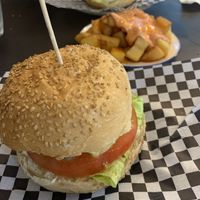 Burger and bravas  at La Golosa Vegan Vurger in Barcelona
