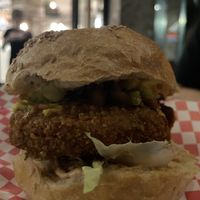 Crispy vegan chicken!  at La Golosa Vegan Vurger in Barcelona