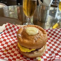 The Brunch burger (with donought bread!)  at La Golosa Vegan Vurger in Barcelona
