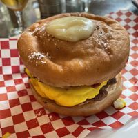 The Brunch burger (with donought bread!)  at La Golosa Vegan Vurger in Barcelona