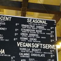 Menu sign with the health benefits of the vegan soft serve at Eleven TLC in Atlanta