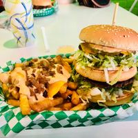 This is the Mac-Zaddy with wild style French fries.  at Veg & Go Plant Based in Riverside