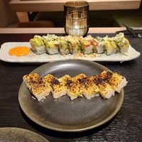 Rainbow roll and torched and pressed roll! at PLANTA in West Palm Beach