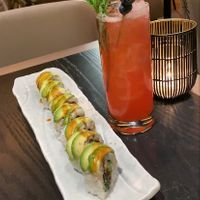 Dragon roll and kombucha cocktail at PLANTA in West Palm Beach
