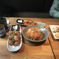 Starters-Platters and fried Rice with Kimchi at Kini in Hamburg