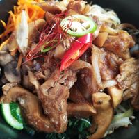 Bibimbap - mixed rice bowl with oyster mushrooms at Kini in Hamburg