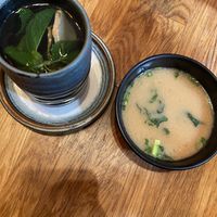 Mint and ginger hot tea (2,90€) and a vegan miso soup (part of lunch menu with bowl)  at Kini in Hamburg