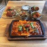 Kichi fried rice, tteokbooki and the banchan set    at Kini in Hamburg