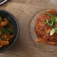 Cucumber salad and kimchi fried rice at Kini in Hamburg