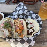 Left to right. Reg Cauliflower, Crispy Tofu and Tempeh Chorizoo  at Tacovore in Corvallis