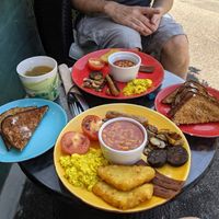 The Scoffalot vegan breakfast (and a small breakfast behind) at Scoff's in Horsforth