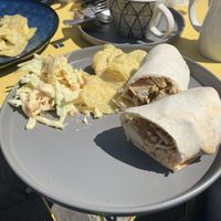 BBQ Tofu Wrap with coleslaw and crisps   at Scoff's in Horsforth