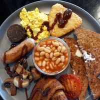 With brown sauce 😋 at Scoff's in Horsforth