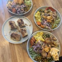 Salads and sausage rolls  at Scoff's in Horsforth