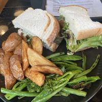 Tofish butty but with wedges and greens. Scoffs are happy to adapt to your needs   at Scoff's in Horsforth