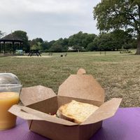 Reuben and orange juice   at Scoff's in Horsforth