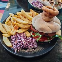 Cheese and bacon plant burger at Scoff's in Horsforth