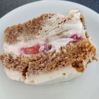 Strawberry, banana cake at Scoff's in Horsforth