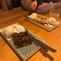 Brownie (front) and Apple cinnamon gyoza. Both with cinnamon ice cream at WIT-LOF in Den Burg