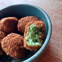 Vegan 'bitterballen' with wakame, with wasabi dip at BomBaai Strandbar in Westkapelle