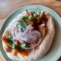 Vegan pitta with muhammara and vegetables at BomBaai Strandbar in Westkapelle