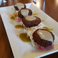Falafel bites appetizer (tahini instead of tzatziki) at The Public House Eatery in Gorham
