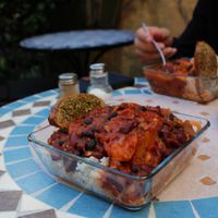 vegan: chili sin carne with rice at Cafe Gaya in Aarhus