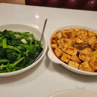 Spinach with garlic and ma po tofu at Chinatown Garden in Washington