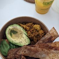 Vegan breakfast bowl with vegan bacon. at Good Eats Cafe in Ottawa