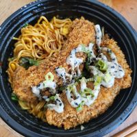 Portobello katsu with fried noodles at Sushi With Attitude in Los Angeles