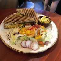 Vegan scrambled tofu toastie   at Bumbles' Rest Cafe in Ambleside