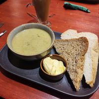 Broccoli, cauliflower and mustard soup at Bumbles' Rest Cafe in Ambleside