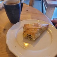 vegan filo pastry and a coffee! at The Bridge in Langport