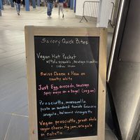 Sign outside clearly promoting vegan options! at Down Under Coffee in New York City