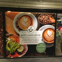 Sign in front of store. at Down Under Coffee in New York City