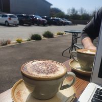 Coconut cappuccino outside at KIND - Coffee & eatery in Chichester