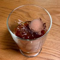 Noodle Omakase Night - Vegan affogato-inspired coffee tokoroken using tengusa seaweed plant gelatin w chocolate gelato at WakaMama in Central Singapore
