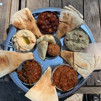 Five mezze of the restaurant, falafel, spinach cake. at Kleine Freiheit in Zurich