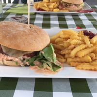 Vegan Burger (could not wait and cut the burger before taking the photo :D) at Café Waltenbergstüberl in Seeon