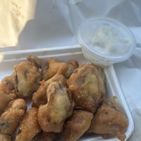 Battered mushrooms with vegan mayo  at The Chippy Blairgowrie in Blairgowrie