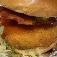 Buffalo chicken sandwich, highly recommend adding bacon  at Stand-Up Burgers - Wells in Chicago