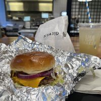 Happy hour meal set of O.G. Burger, fries & drink   at Stand-Up Burgers - Wells in Chicago