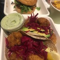 Cauliflower tacos and Chipotle burger  at Fresh Kitchen + Juice Bar Hurontario in Mississauga